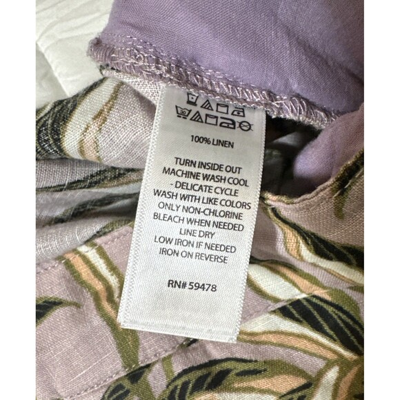 Tahari 100% Linen Wide Leg Cropped Pants XL Floral Pull On High Waist Purple - Picture 5 of 9
